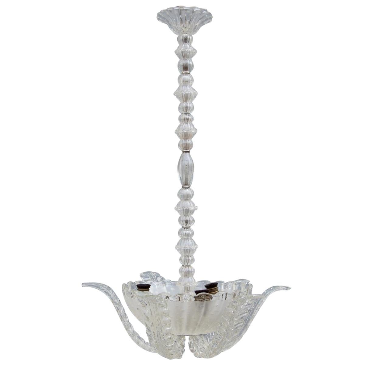 Barovier Ceiling Lamp Italian Design Transparent Glass Murano Bubbles 1940  For Sale