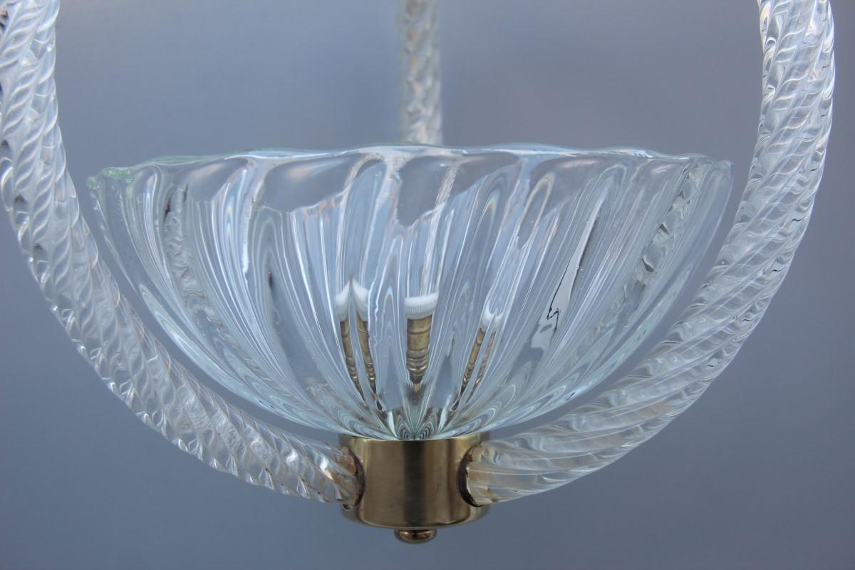 Barovier Ceiling Lamp Murano Art Glass Transparent Brass Gold Parts, 1940 6
