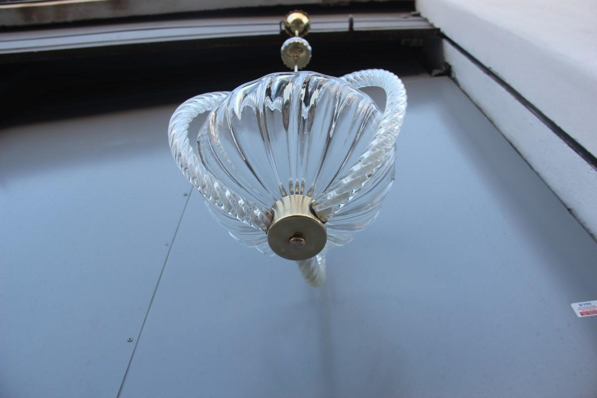 Barovier Ceiling Lamp Murano Art Glass Transparent Brass Gold Parts, 1940 7