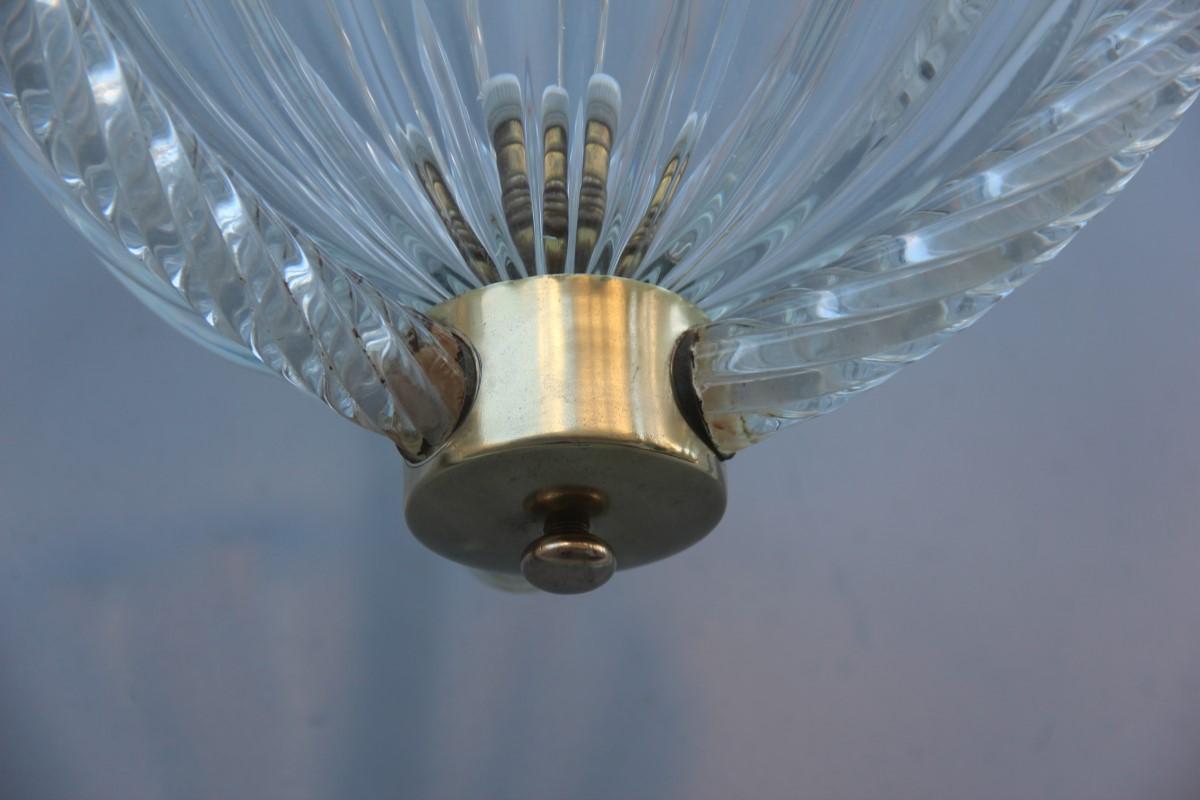 Mid-20th Century Barovier Ceiling Lamp Murano Art Glass Transparent Brass Gold Parts, 1940
