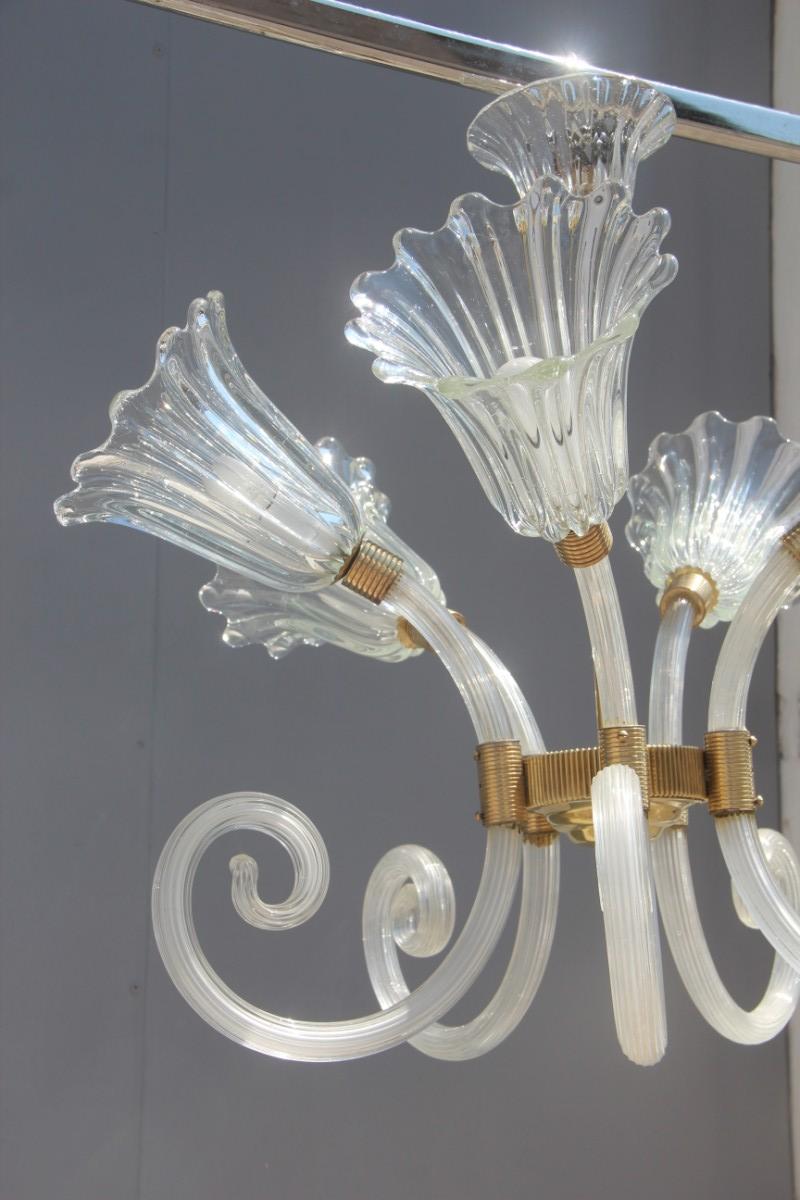 Barovier Chandelier Murano Glass Mid-Century Modern Flowers Brass, 1950 11