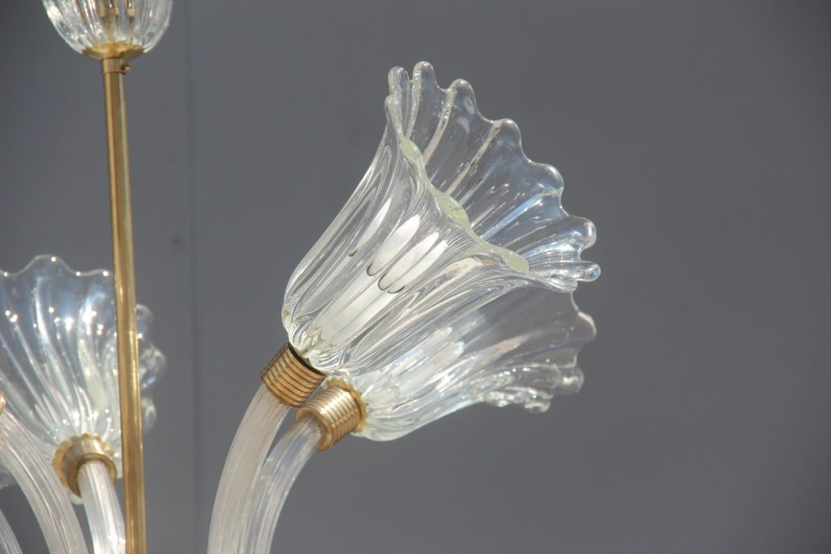 Barovier Chandelier Murano Glass Mid-Century Modern Flowers Brass, 1950 In Excellent Condition In Palermo, Sicily