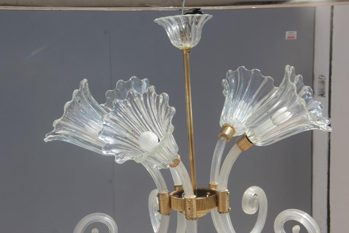 Barovier Chandelier Murano Glass Mid-Century Modern Flowers Brass, 1950 4