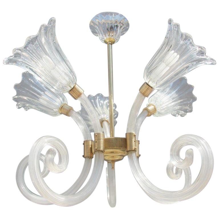 Barovier Chandelier Murano Glass Mid-Century Modern Flowers Brass, 1950
