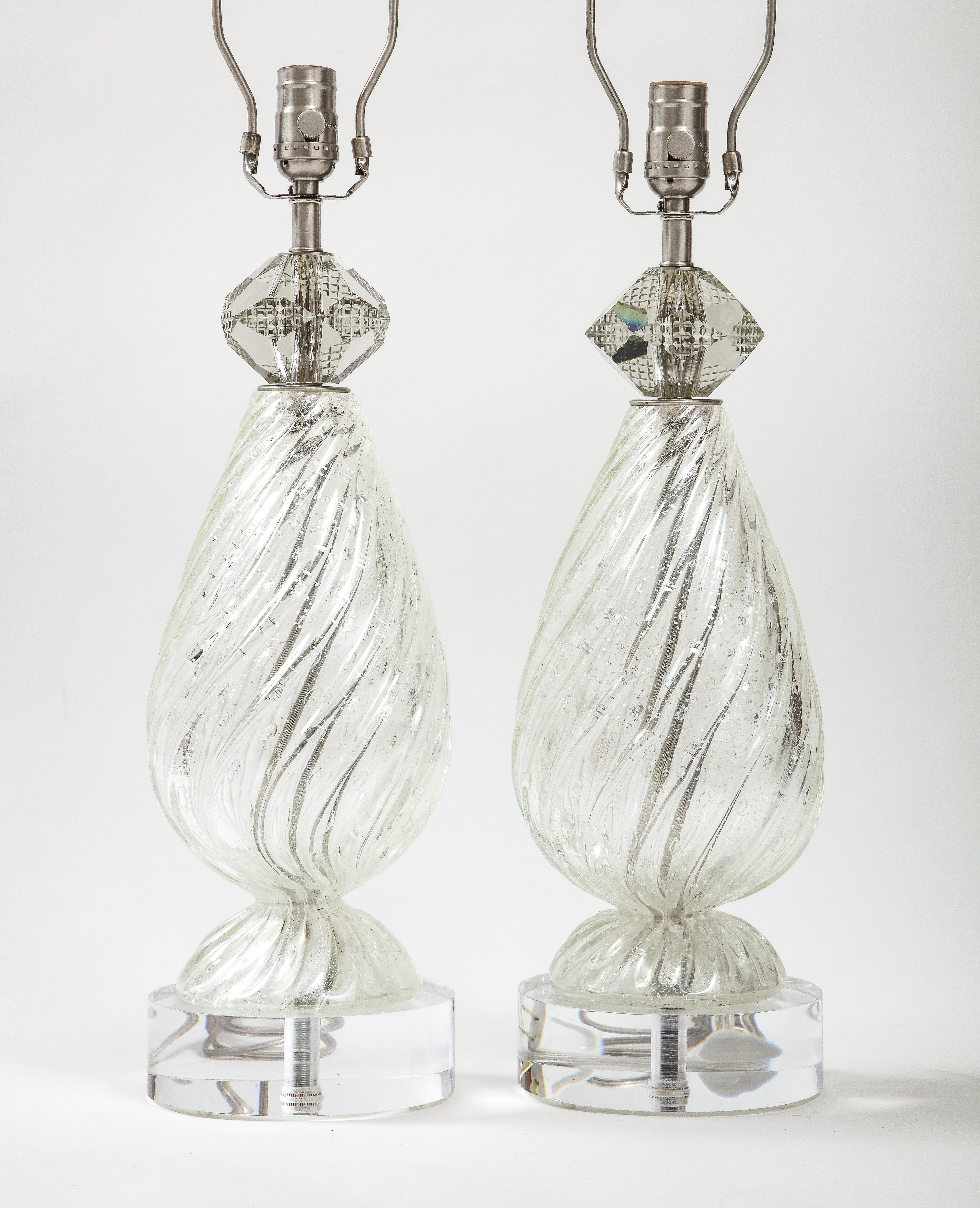 Art Deco Barovier Clear/Silver Murano Glass Lamps