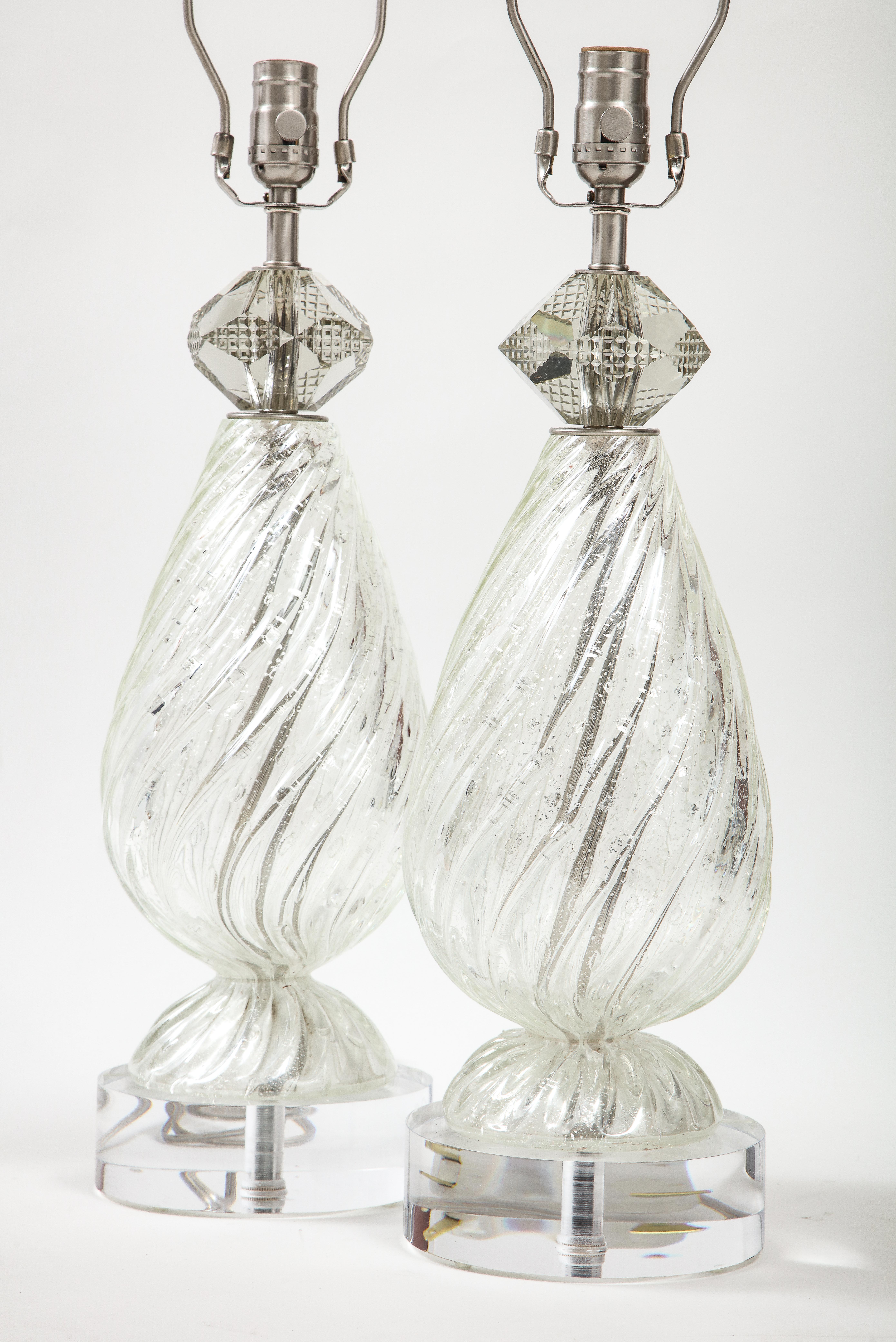 Barovier Clear/Silver Murano Glass Lamps In Excellent Condition In New York, NY