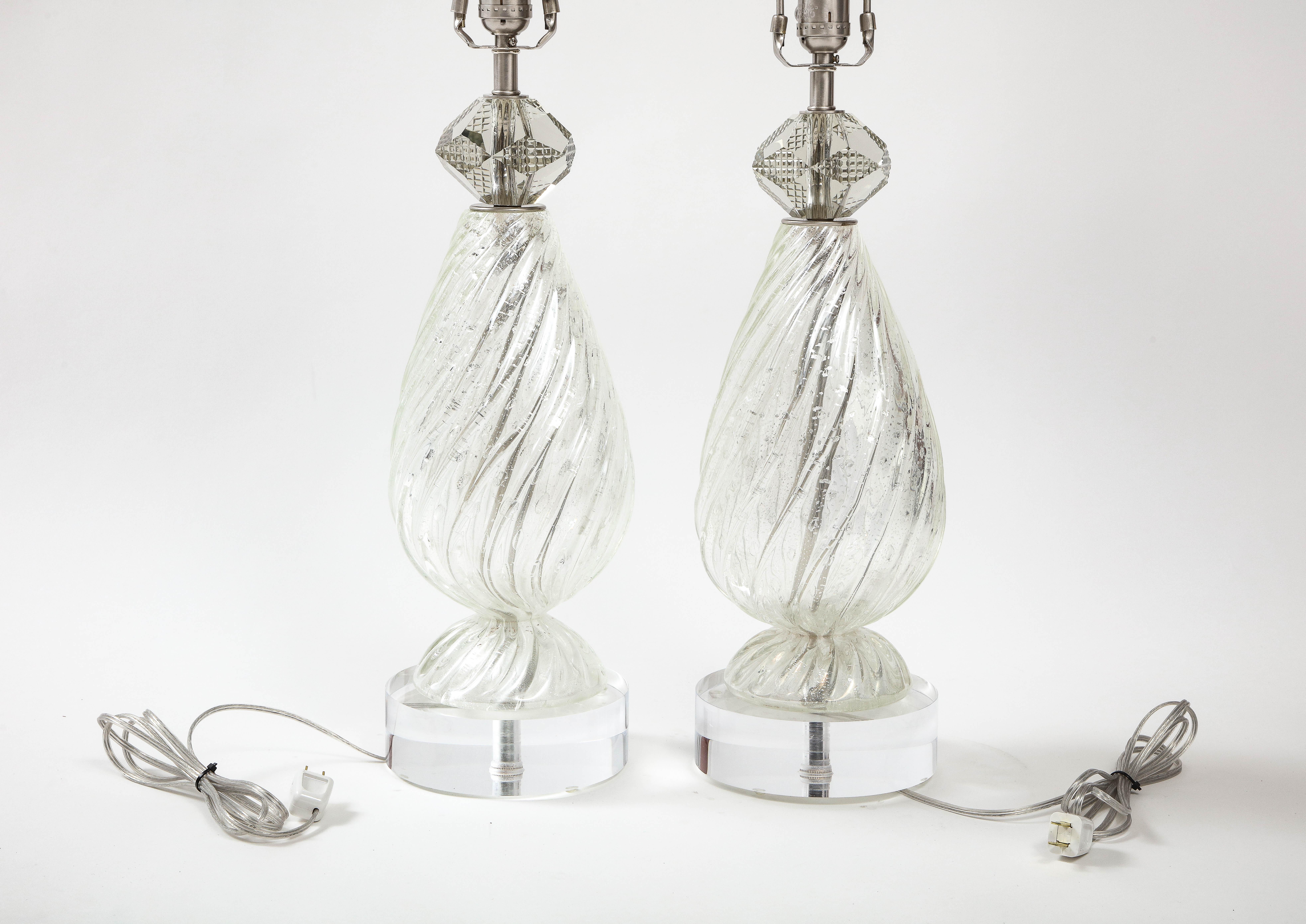 20th Century Barovier Clear/Silver Murano Glass Lamps