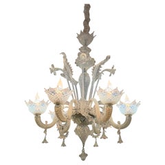 Barovier e Toso 1940's Opaline Murano 6-Light Chandelier - Two Available