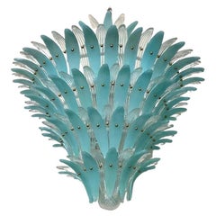 Blue Murano Glass Palmettes Chandelier in Barovier e Toso Style