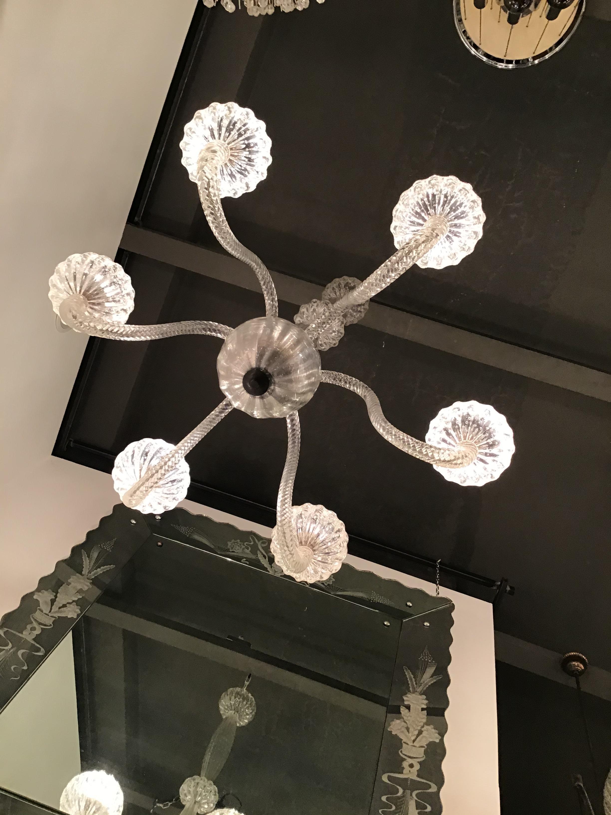Barovier e Toso Chandelier Murano Glass Brass Iron 1940 Italy In Good Condition For Sale In Milano, IT