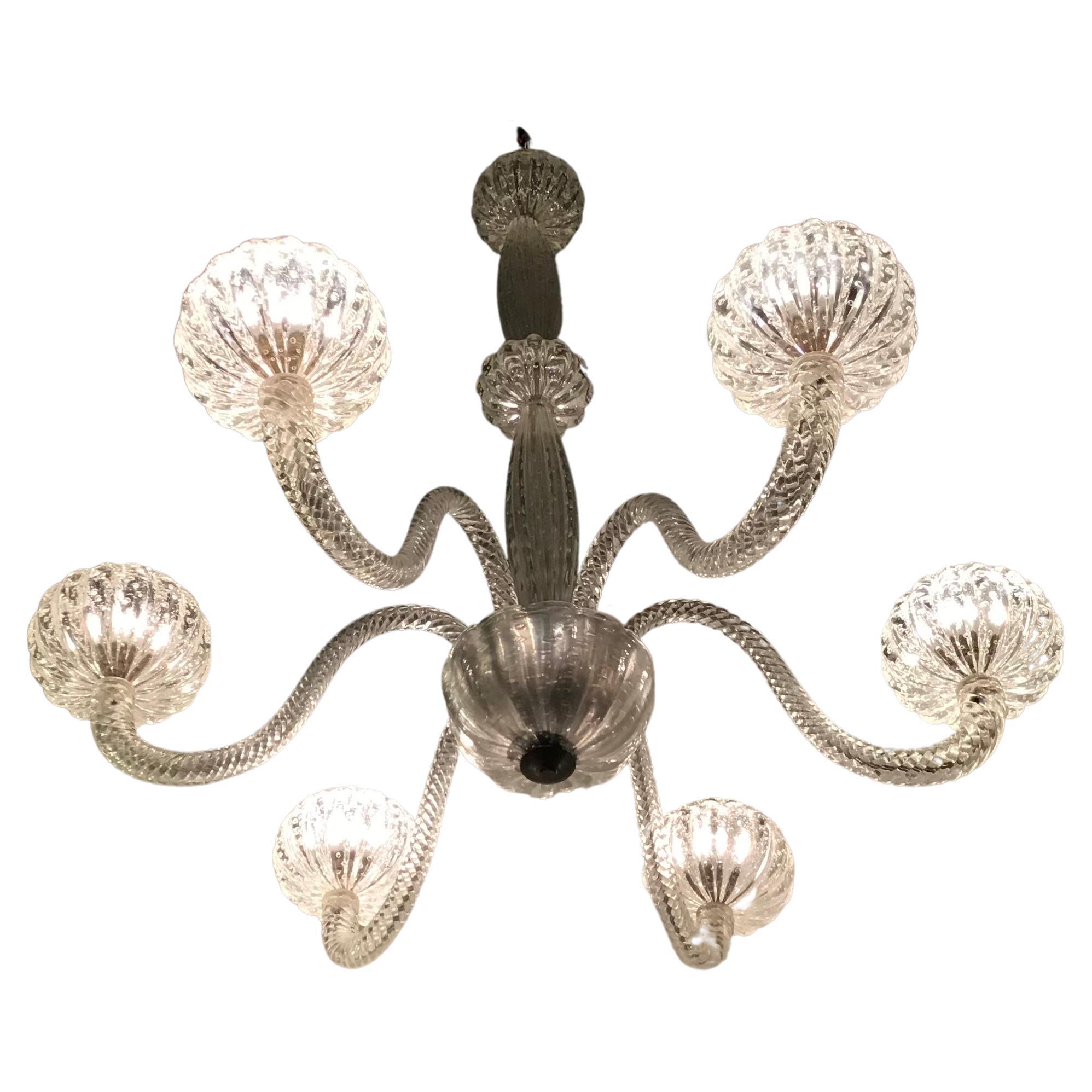 Barovier e Toso Chandelier Murano Glass Brass Iron 1940 Italy For Sale