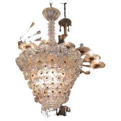 Barovier e Toso Chandelier Murano Glass Brass Iron 1940 Italy