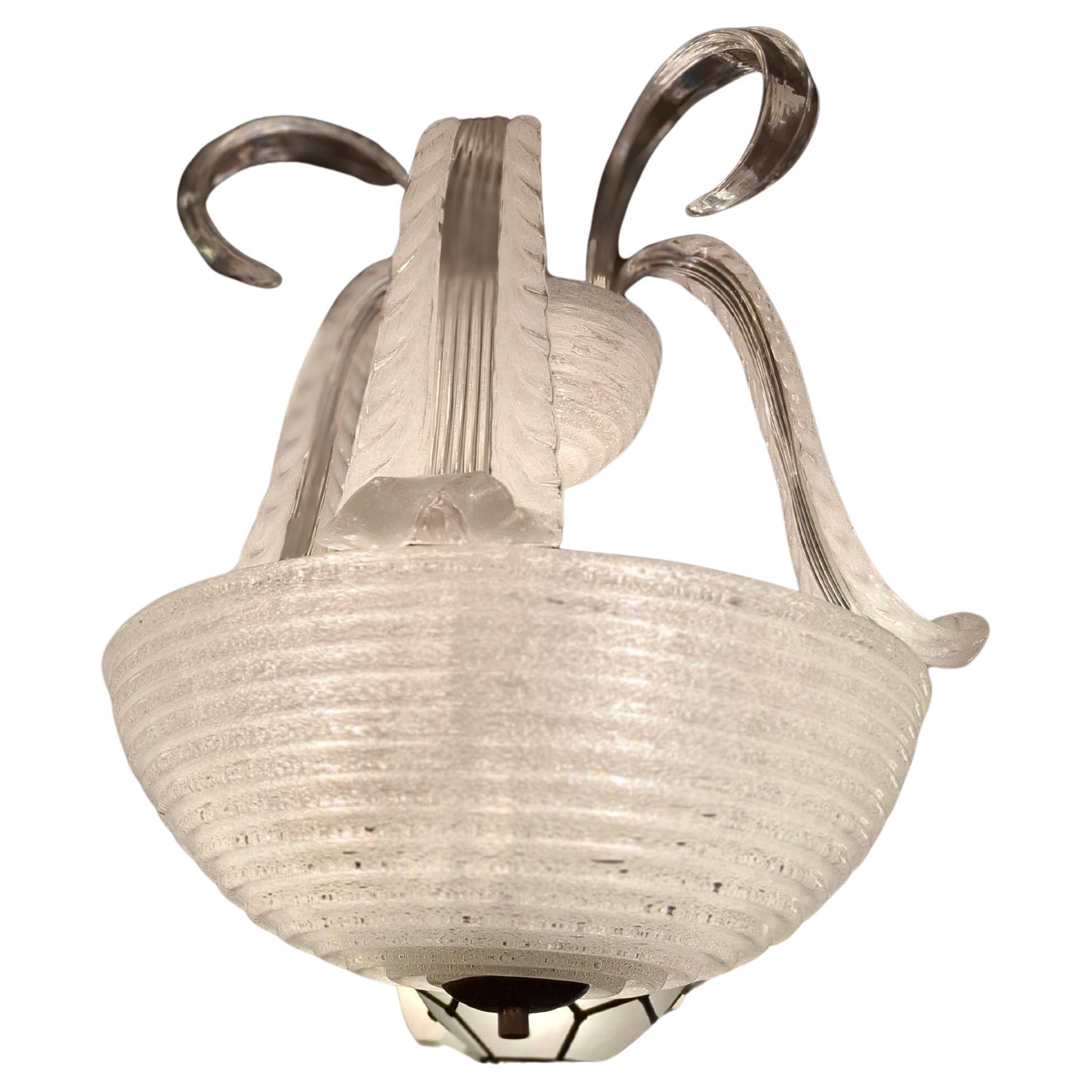 BAROVIER E TOSO CHANDELIEr VETRO PULEGOSO OTTONE 1940 ITALIA