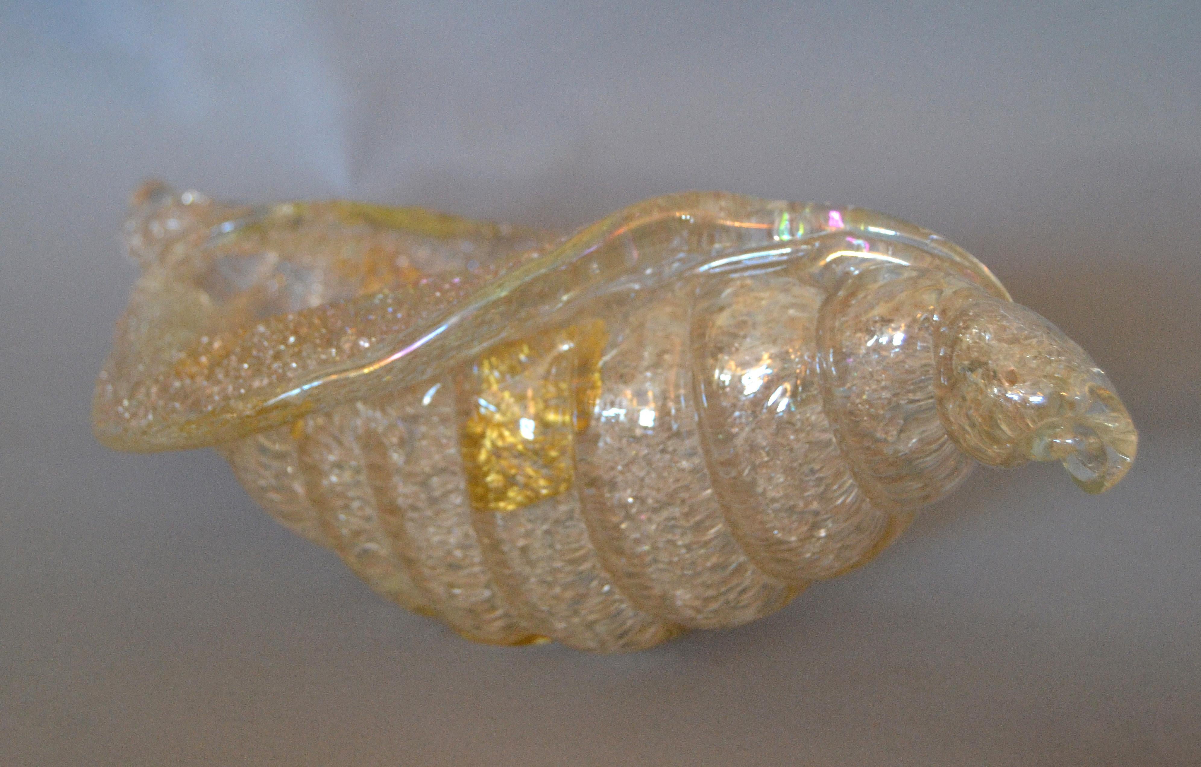 Barovier e Toso Clear & Gold Murano Clam-Shell Bowl, Art Glass Centerpiece Italy 7