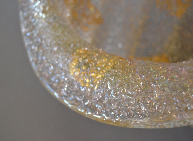 Murano Glass Barovier e Toso Clear & Gold Murano Clam-Shell Bowl, Art Glass Centerpiece Italy