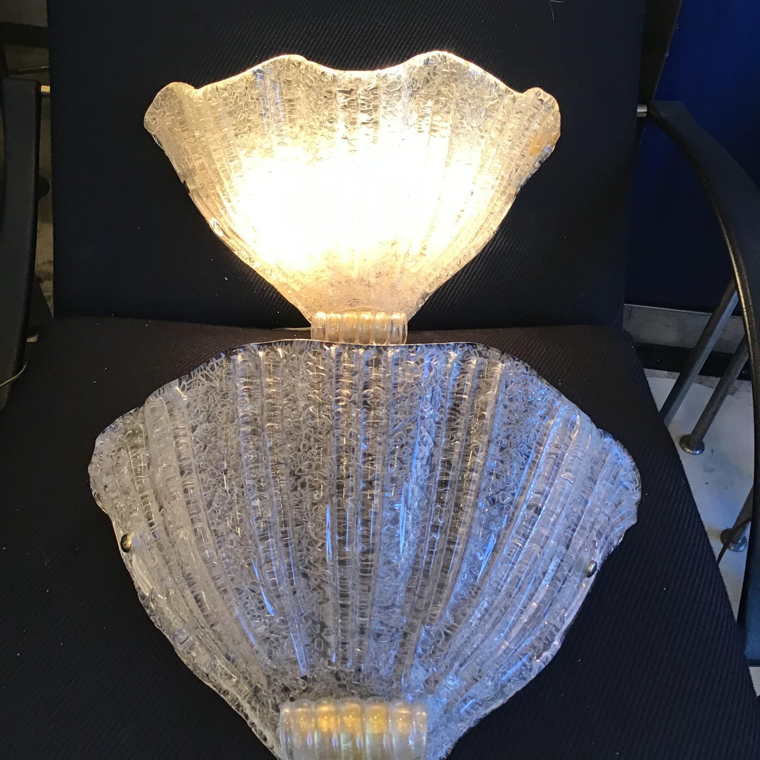 Barovier e Toso Paire d'appliques de Murano  or Verre Laiton 1950 Italie en vente 6
