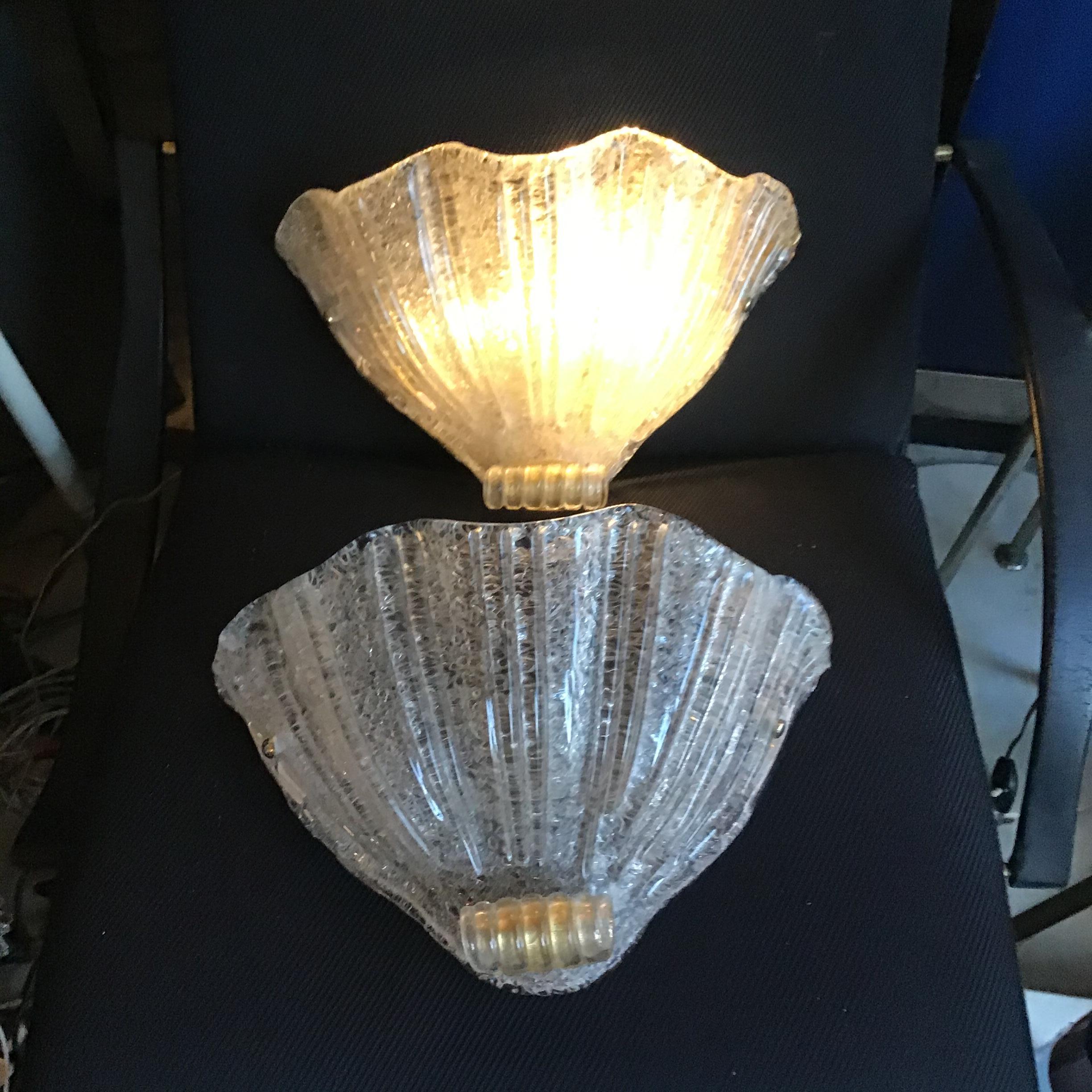 Autre Barovier e Toso Paire d'appliques de Murano  or Verre Laiton 1950 Italie en vente