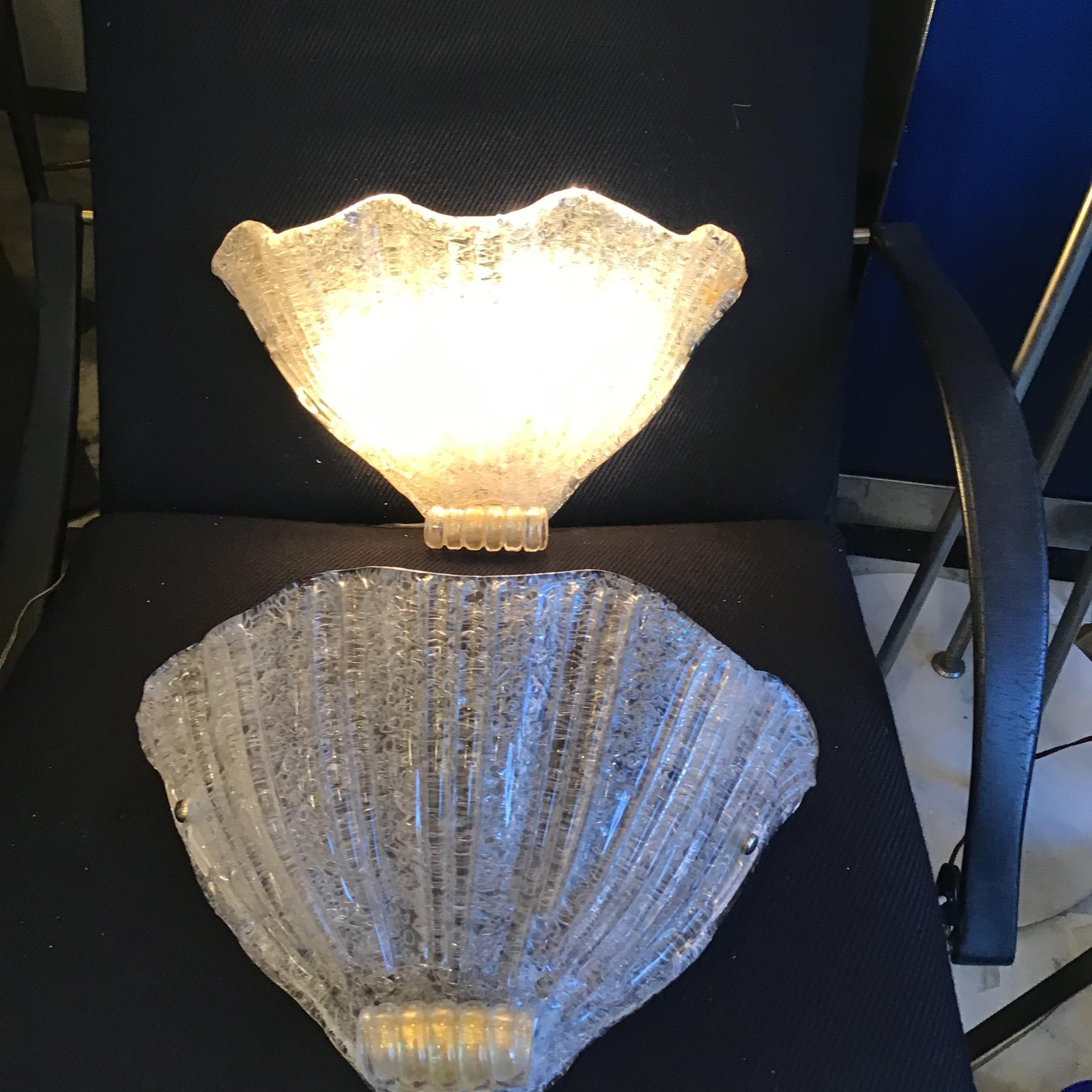 Barovier e Toso Paire d'appliques de Murano  or Verre Laiton 1950 Italie Bon état - En vente à Milano, IT