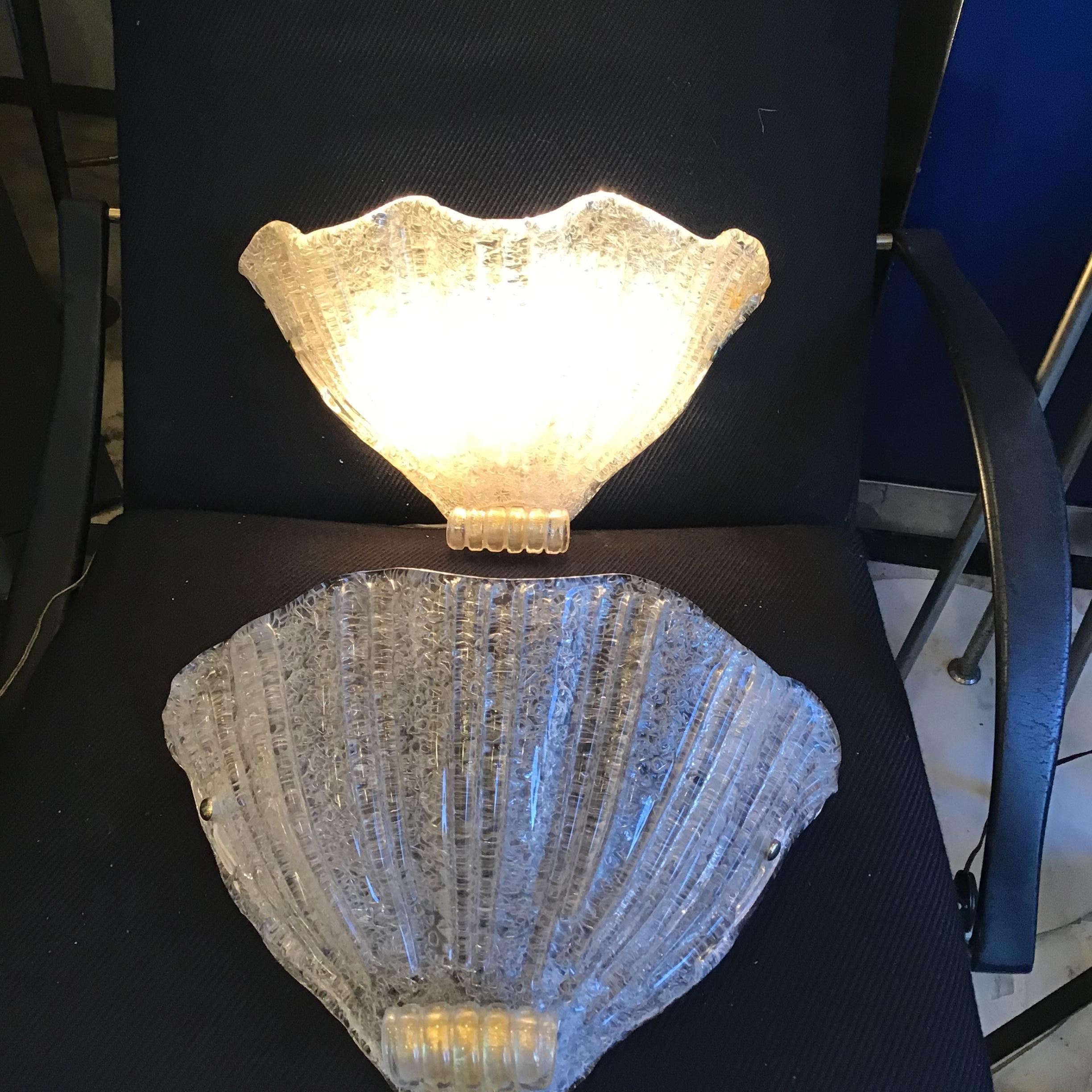 Mid-20th Century Barovier e Toso Paire d'appliques de Murano  or Verre Laiton 1950 Italie en vente