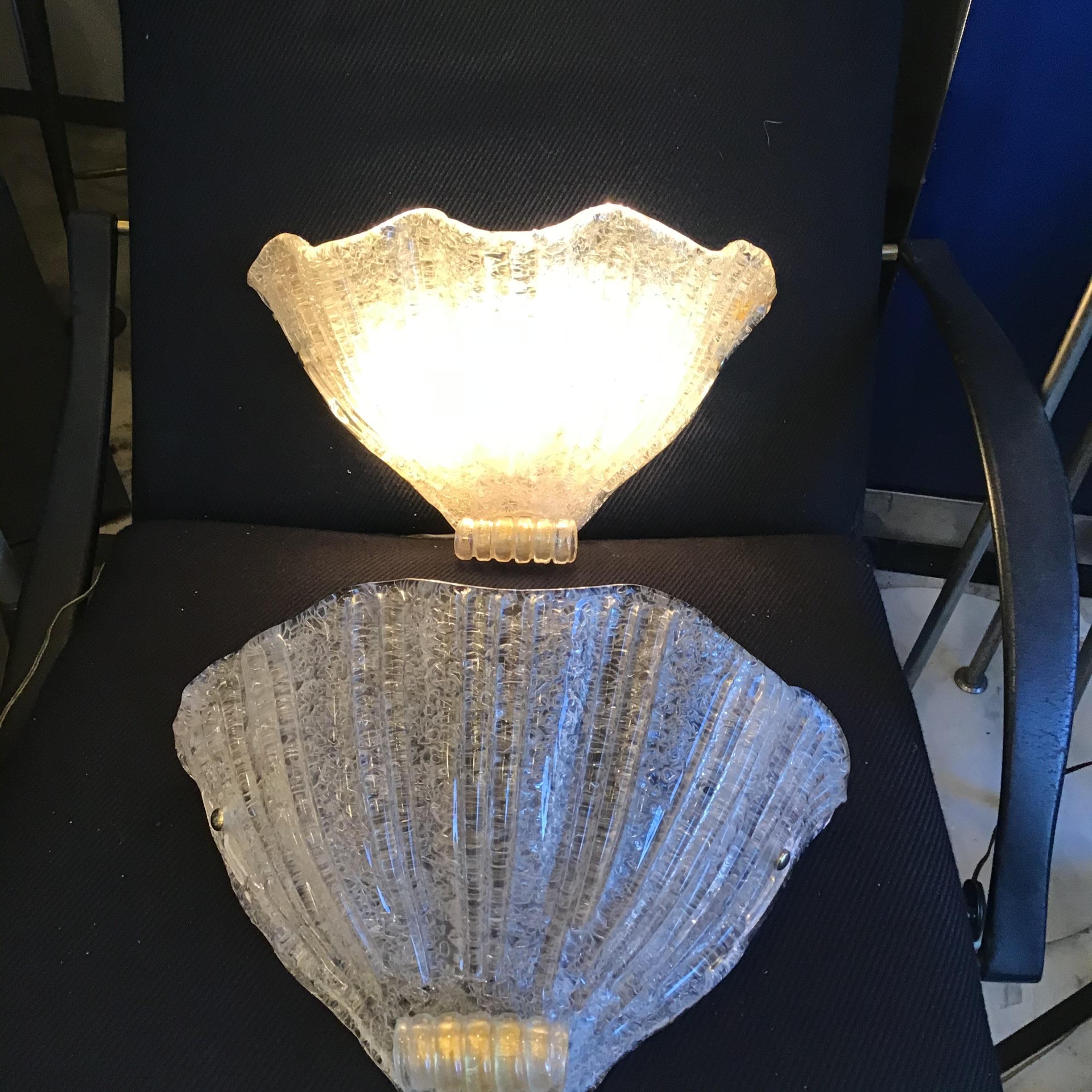 Verre de Murano Barovier e Toso Paire d'appliques de Murano  or Verre Laiton 1950 Italie en vente