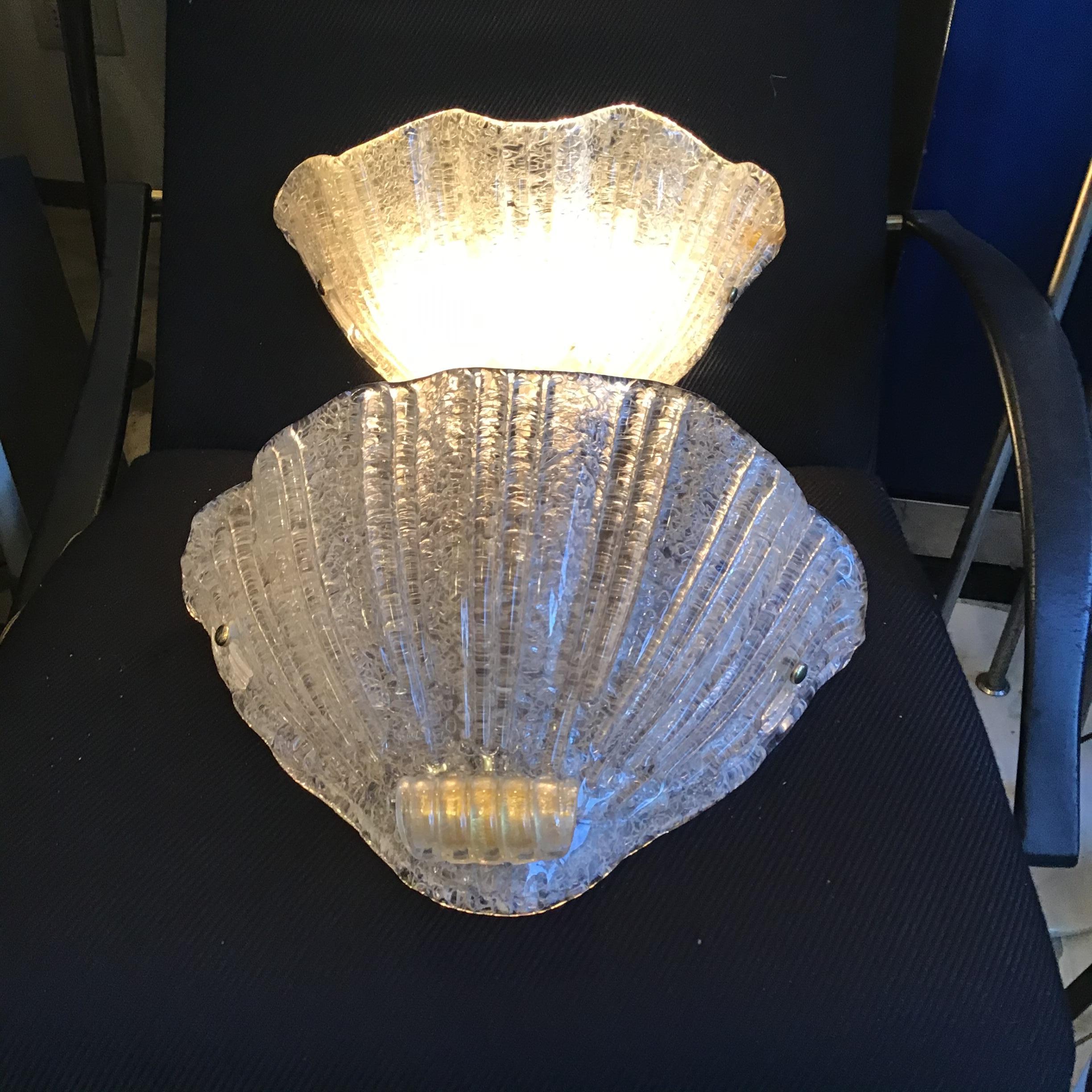 Barovier e Toso Paire d'appliques de Murano  or Verre Laiton 1950 Italie en vente 3