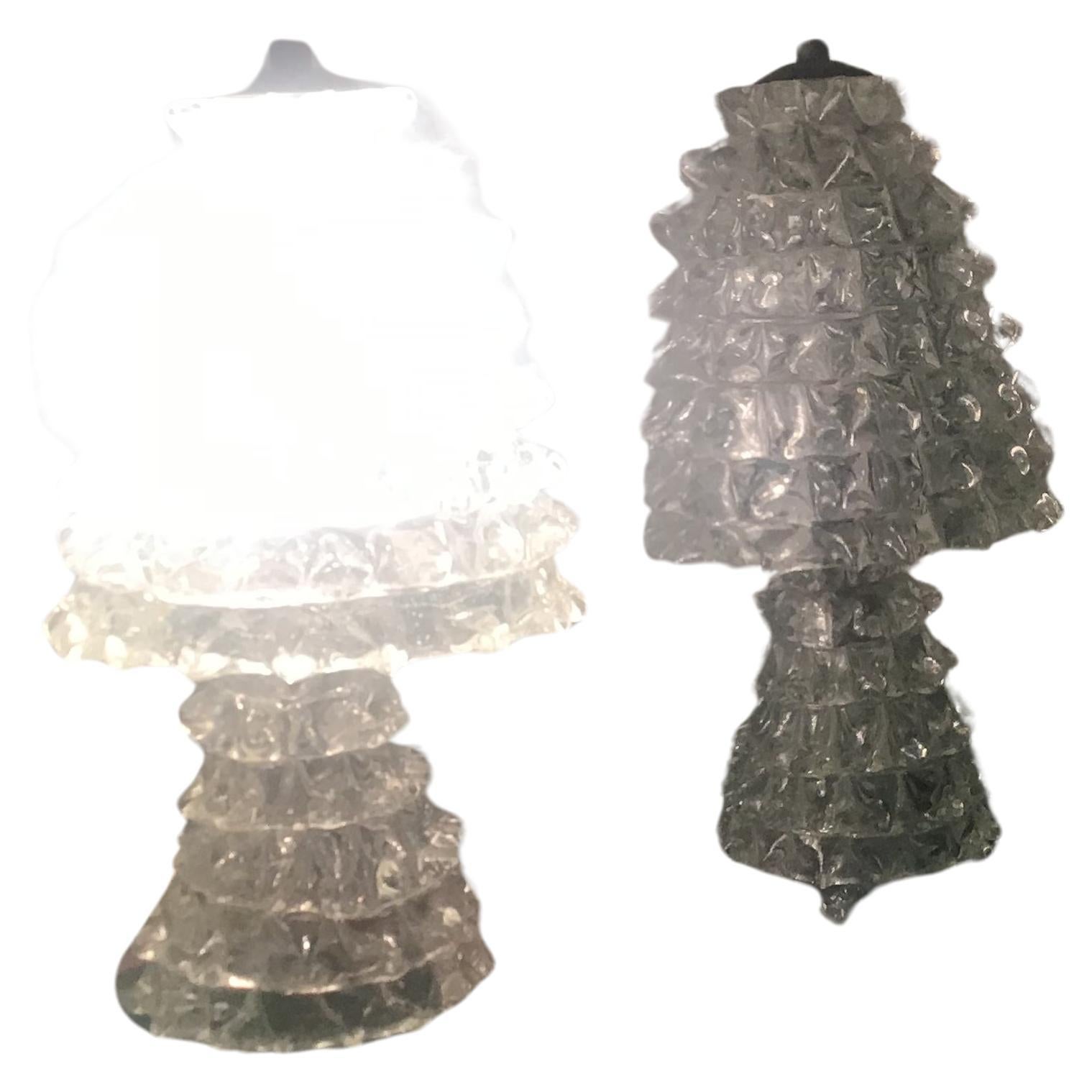 Barovier e Toso  Coppia Lampade da Tavolo “ Rostrate” vetro di Murano 1940 Italy
