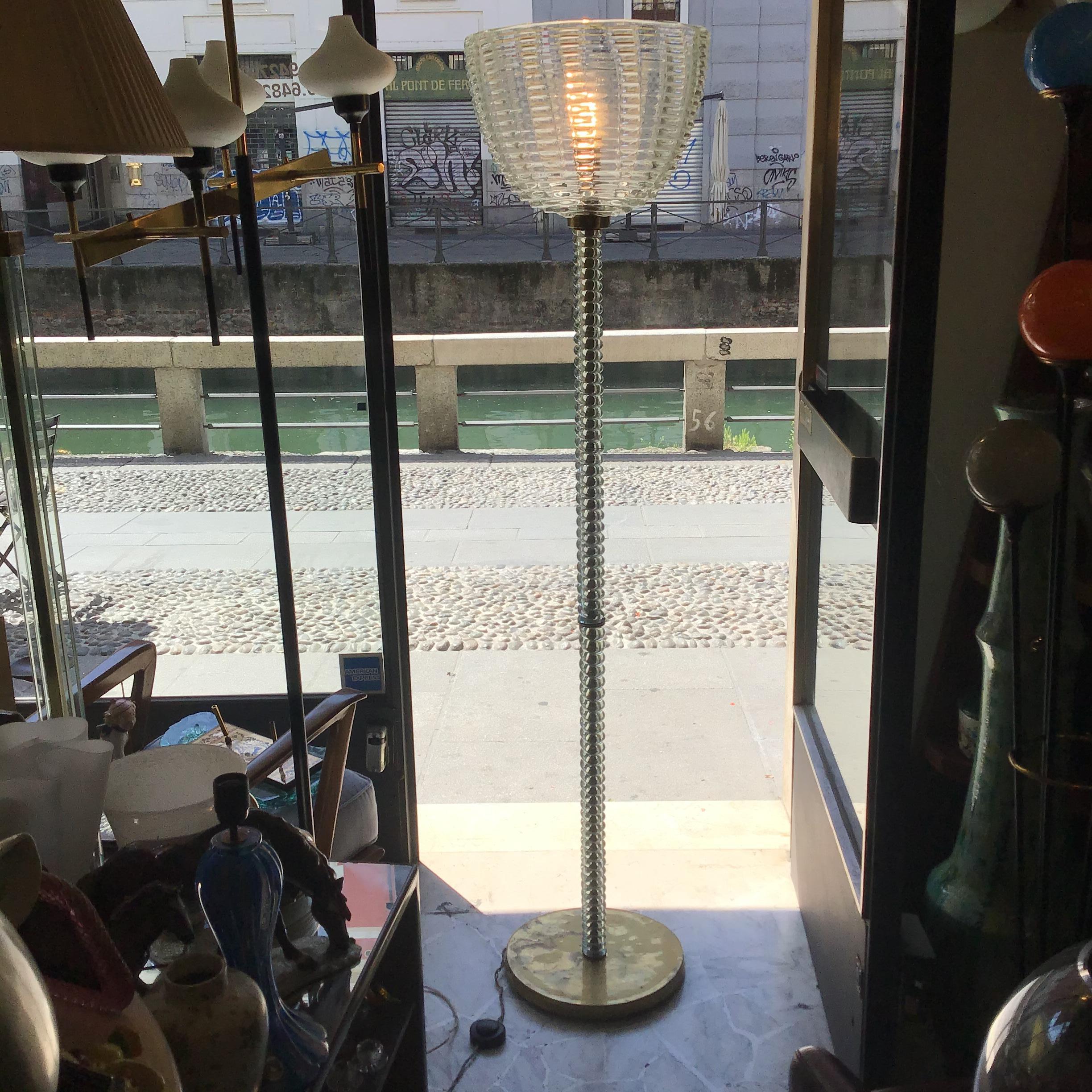Italian Dino Martens - Barovier e Toso Floor Lamp Brass Murano Glass 1940 Italy 