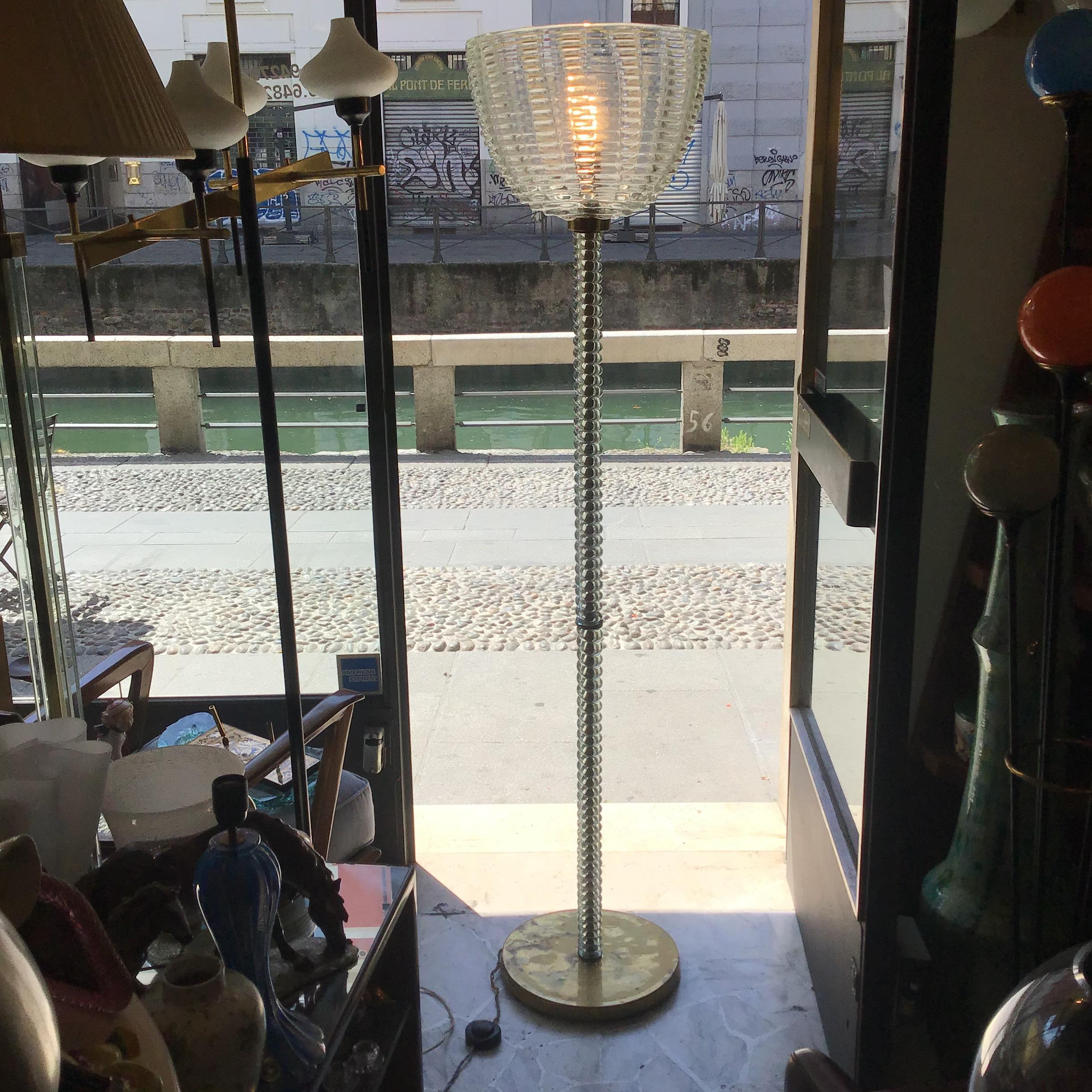 Other Dino Martens - Barovier e Toso Floor Lamp Brass Murano Glass 1940 Italy 