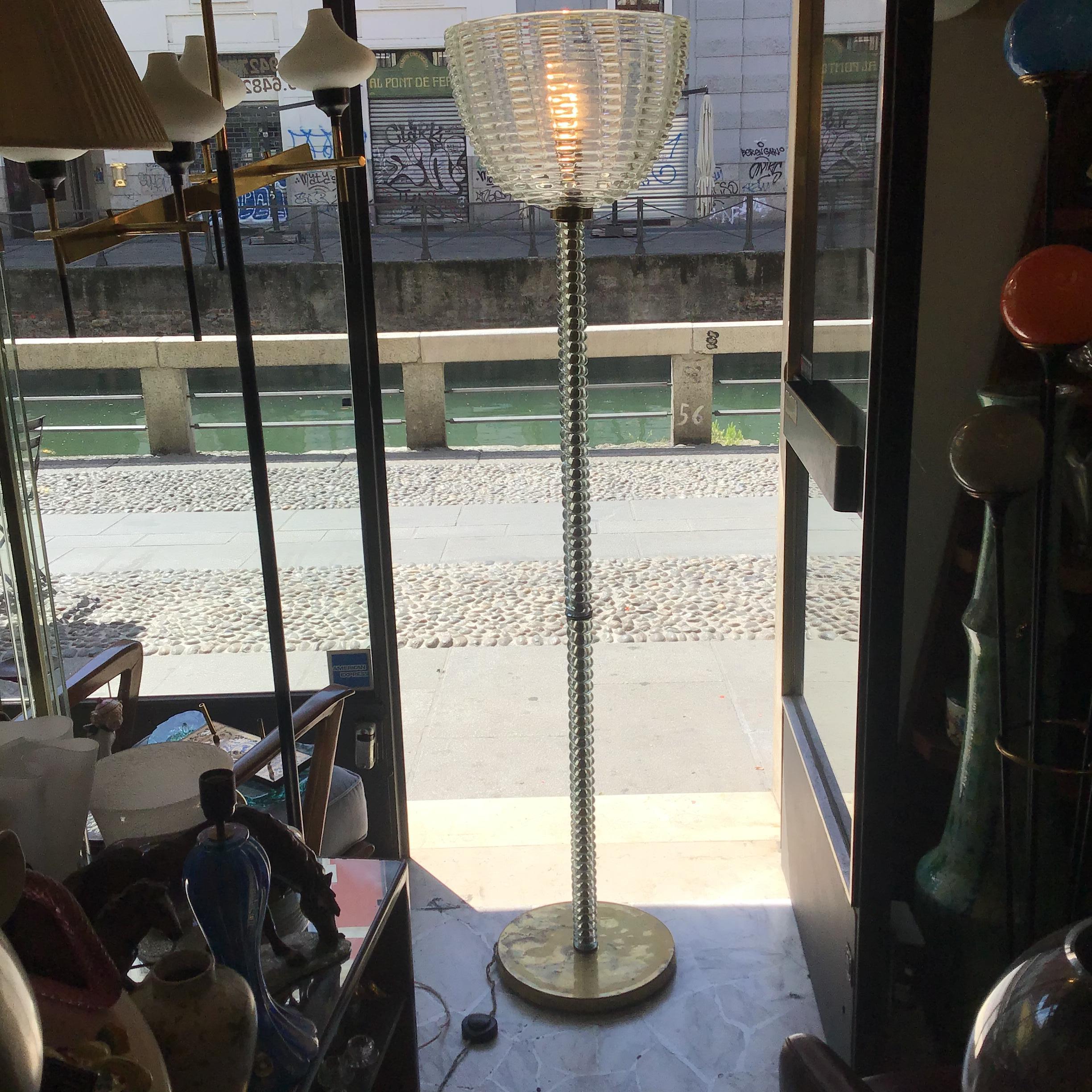 Dino Martens - Barovier e Toso Floor Lamp Brass Murano Glass 1940 Italy  In Good Condition In Milano, IT