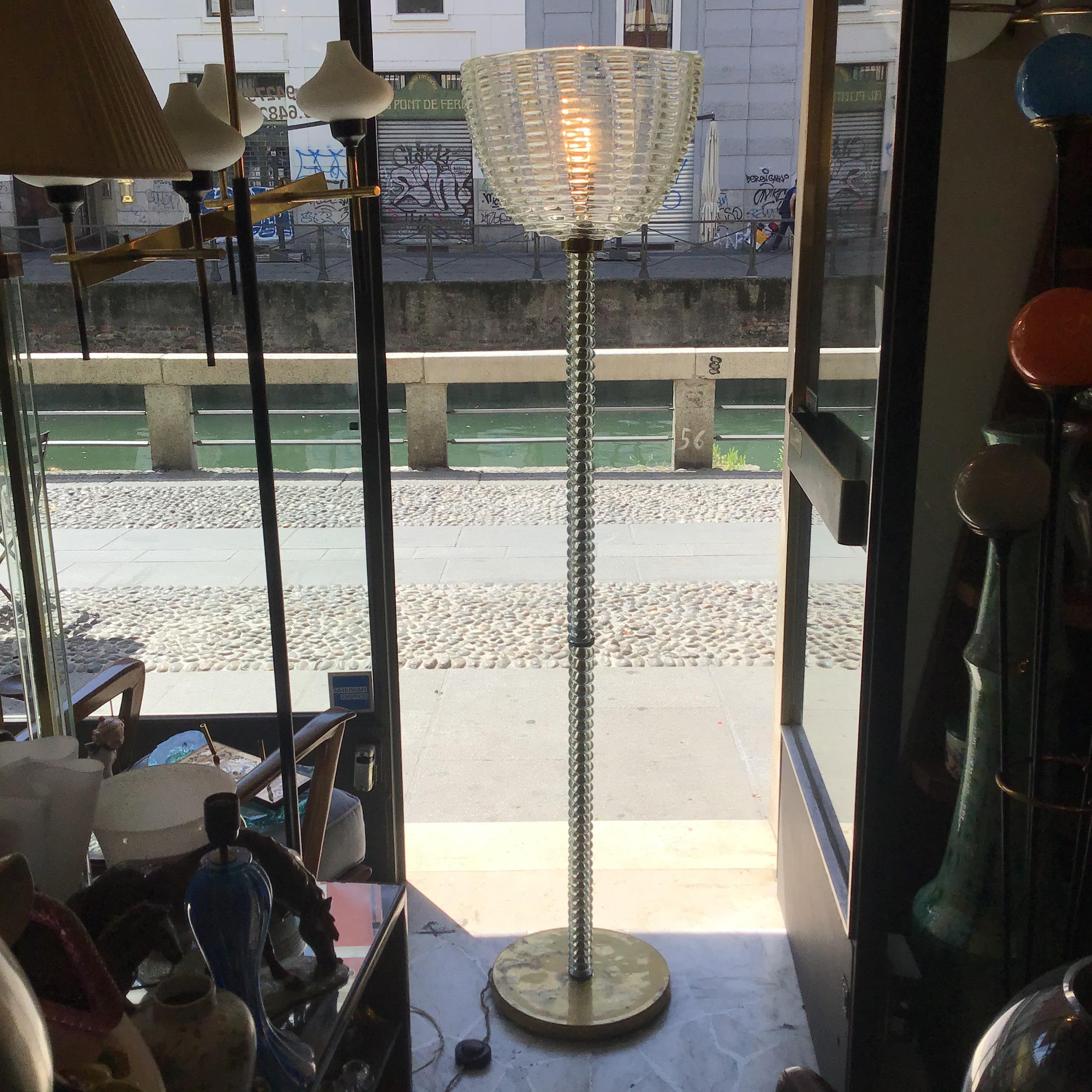 Mid-20th Century Dino Martens - Barovier e Toso Floor Lamp Brass Murano Glass 1940 Italy 