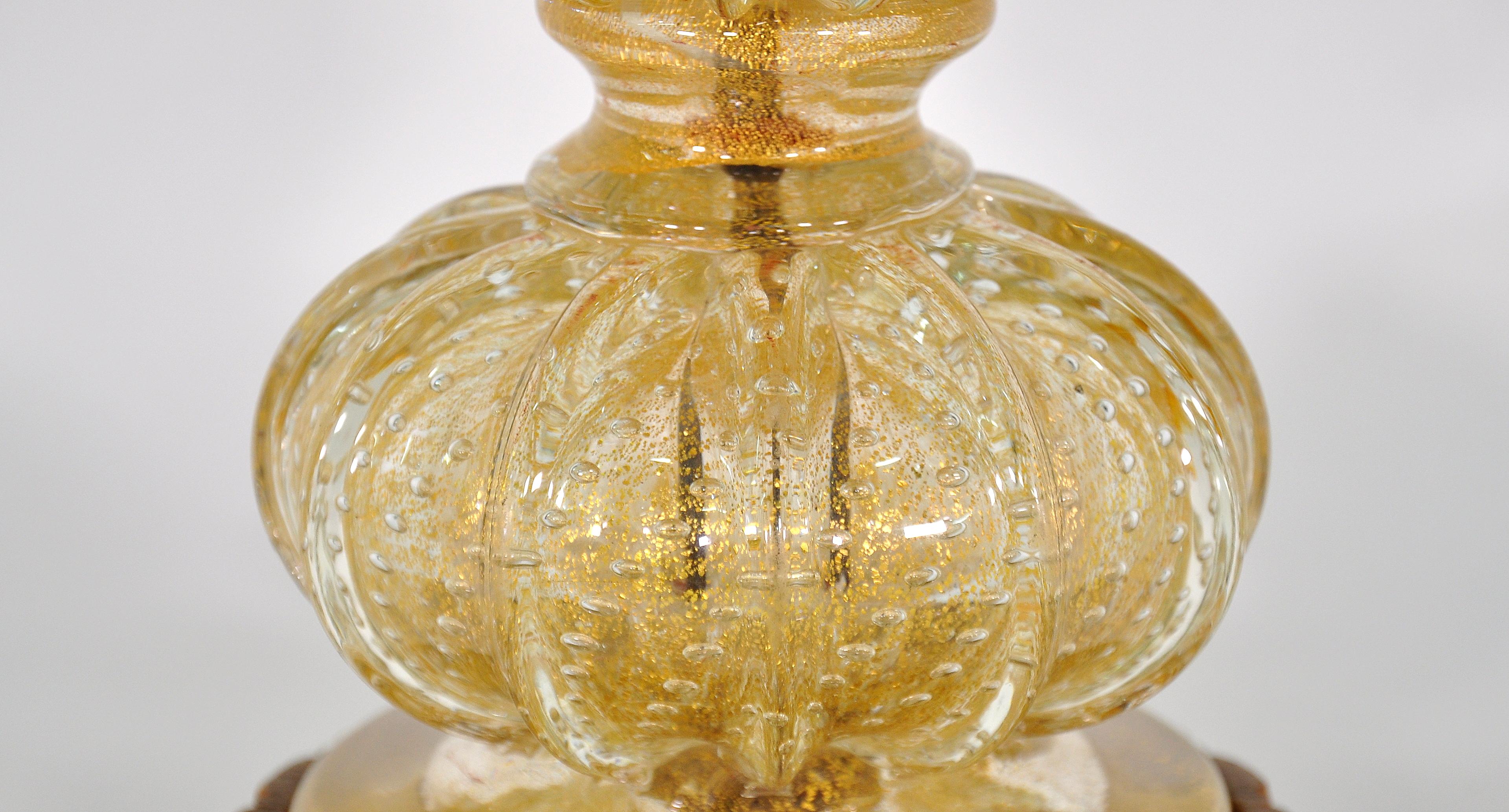 Barovier e Toso Gold Murano Glass Table Lamp In Excellent Condition In Miami, FL