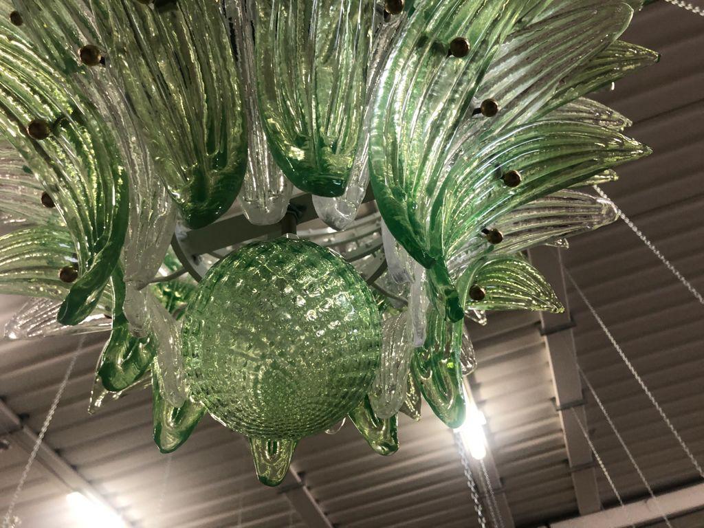 Late 20th Century Barovier e Toso Style Green Murano Glass Palmettes Chandelier