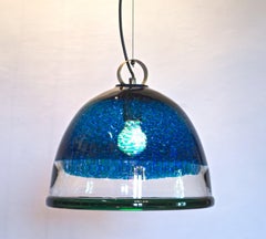 Barovier e Toso Incalmo Pendant Blue Murrine Neverrino Style and Green Rim