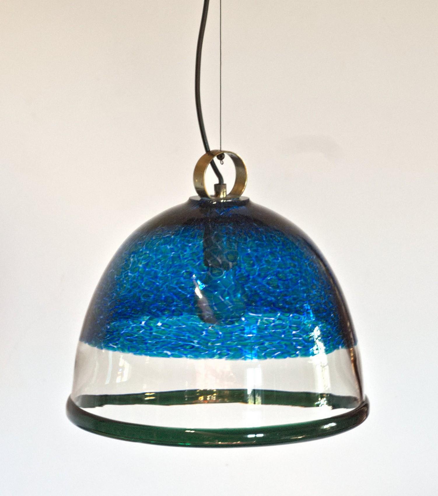 Barovier e Toso Incalmo Pendant Blue Murrine Neverrino Style and Green Rim 1