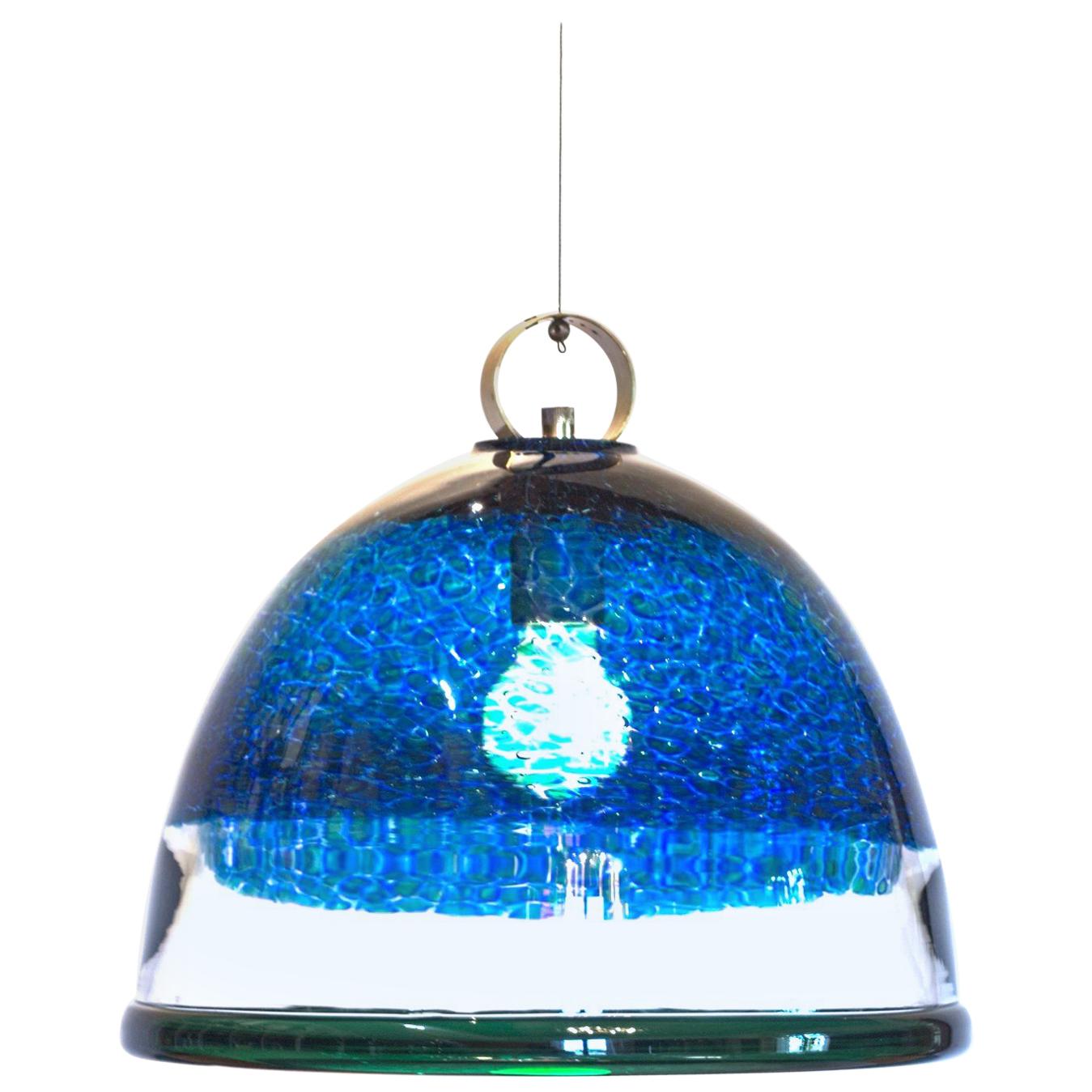 Barovier e Toso Incalmo Pendant Blue Murrine Neverrino Style and Green Rim