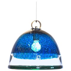 Barovier e Toso Incalmo Pendant Blue Murrine Neverrino Style and Green Rim