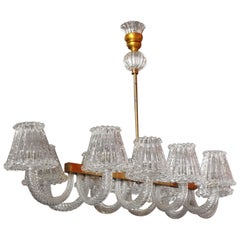 Barovier e Toso Art Deco Italian Design Murano Clear Glass Ten Arms Chandelier