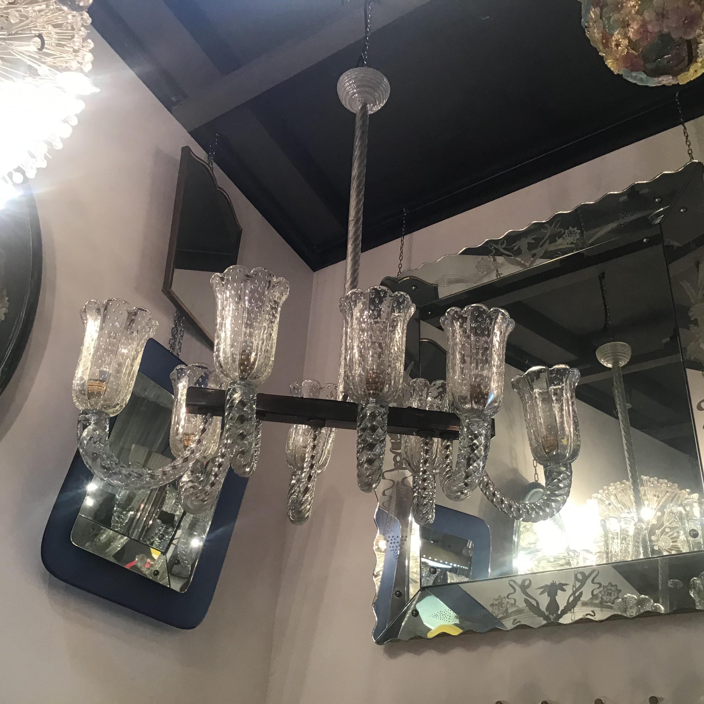 Barovier&Toso Lampadario Vetro Ottone Ferro, 1940, Italia In condizioni ottime in vendita a Milano, IT