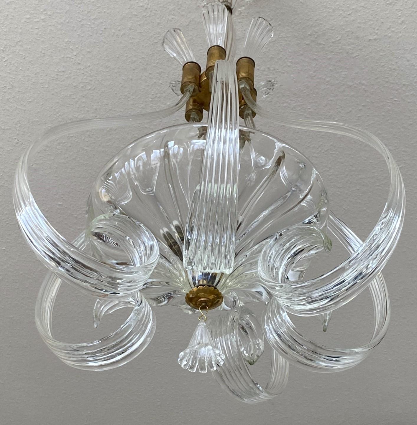 Italian Barovier & Toso Murano Glass Chandelier or Lantern, Italy 1950's For Sale