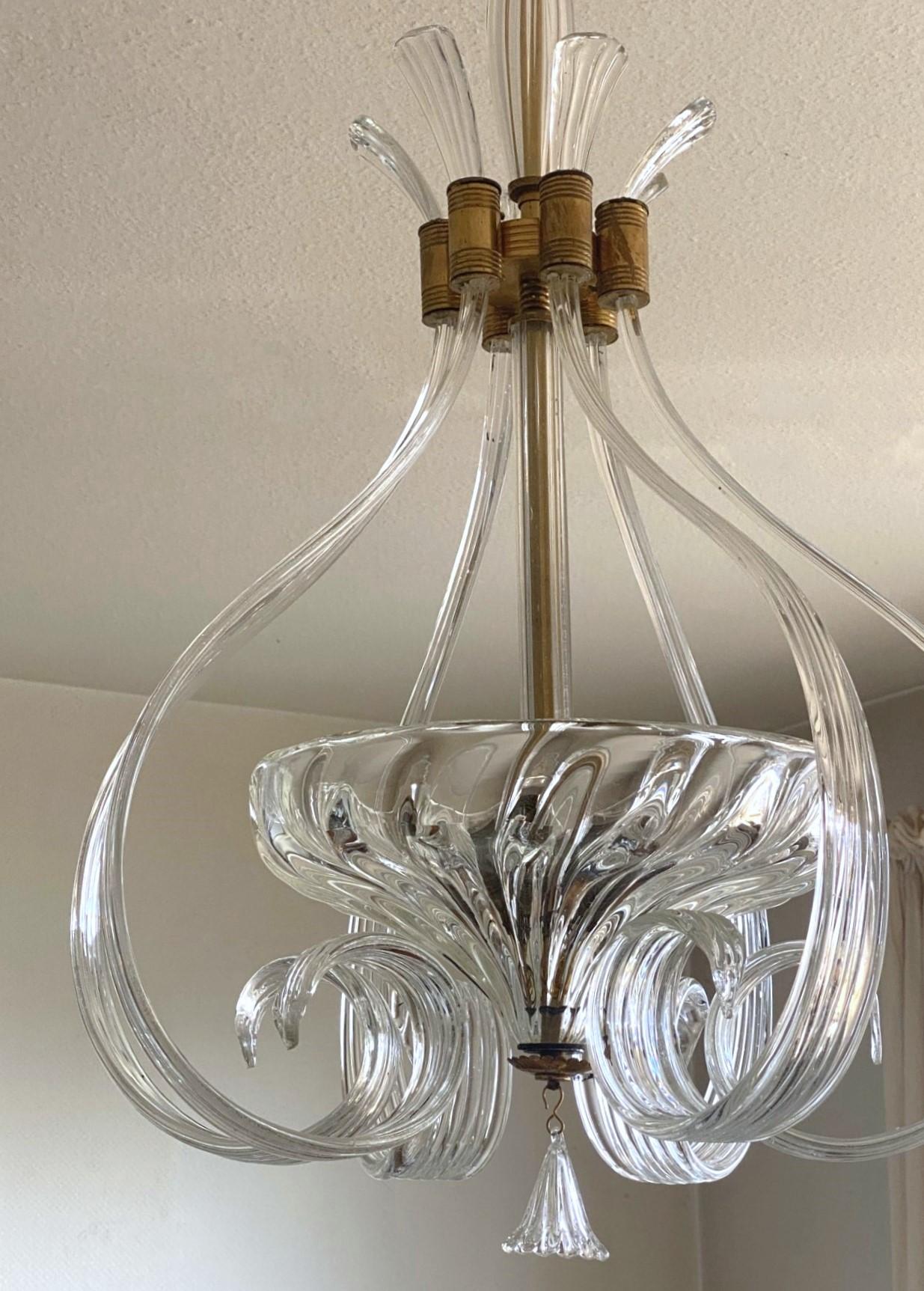20th Century Barovier & Toso Murano Glass Chandelier or Lantern, Italy 1950's For Sale