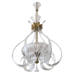 Barovier e Toso Large Vintage Blown Murano Glass Lantern Chandelier, Italy 1950s
