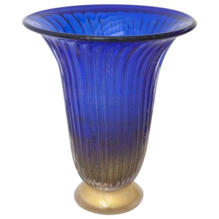 Italian Barovier e Toso, Murano Blue Glass Vase, Murano, Italy, 1980 Late 20th Century