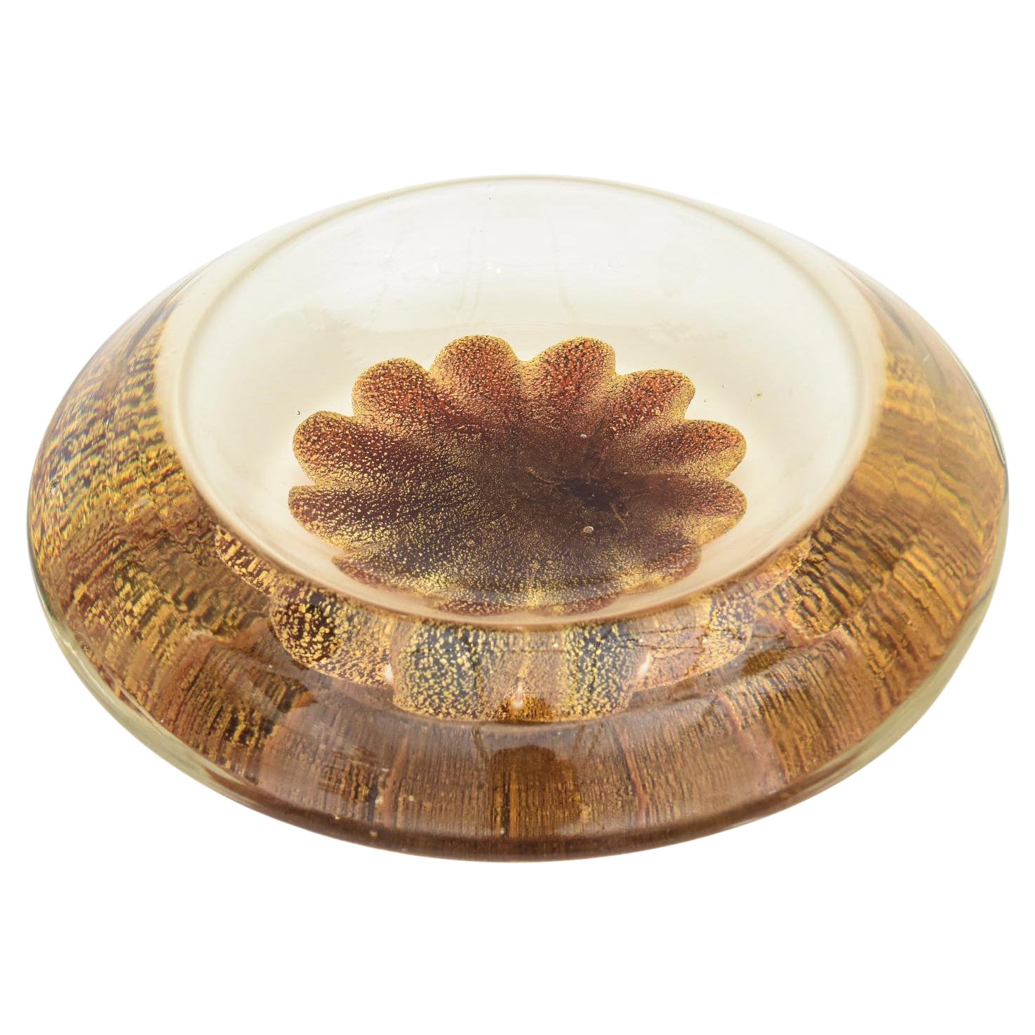 Barovier & Toso Murano - Bol à fleurs en verre rouge et or embelli mi-siècle moderne en vente