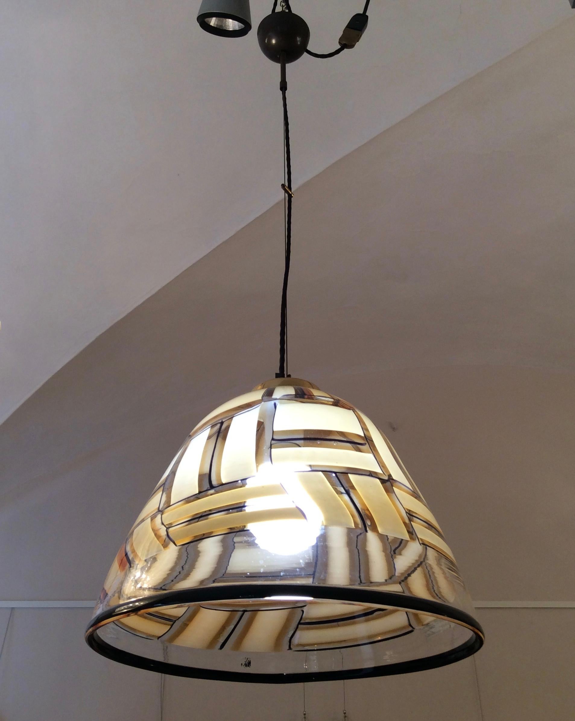 Midcentury chandelier -lantern by Barovier e Toso Murano Italia with big blown bowl 