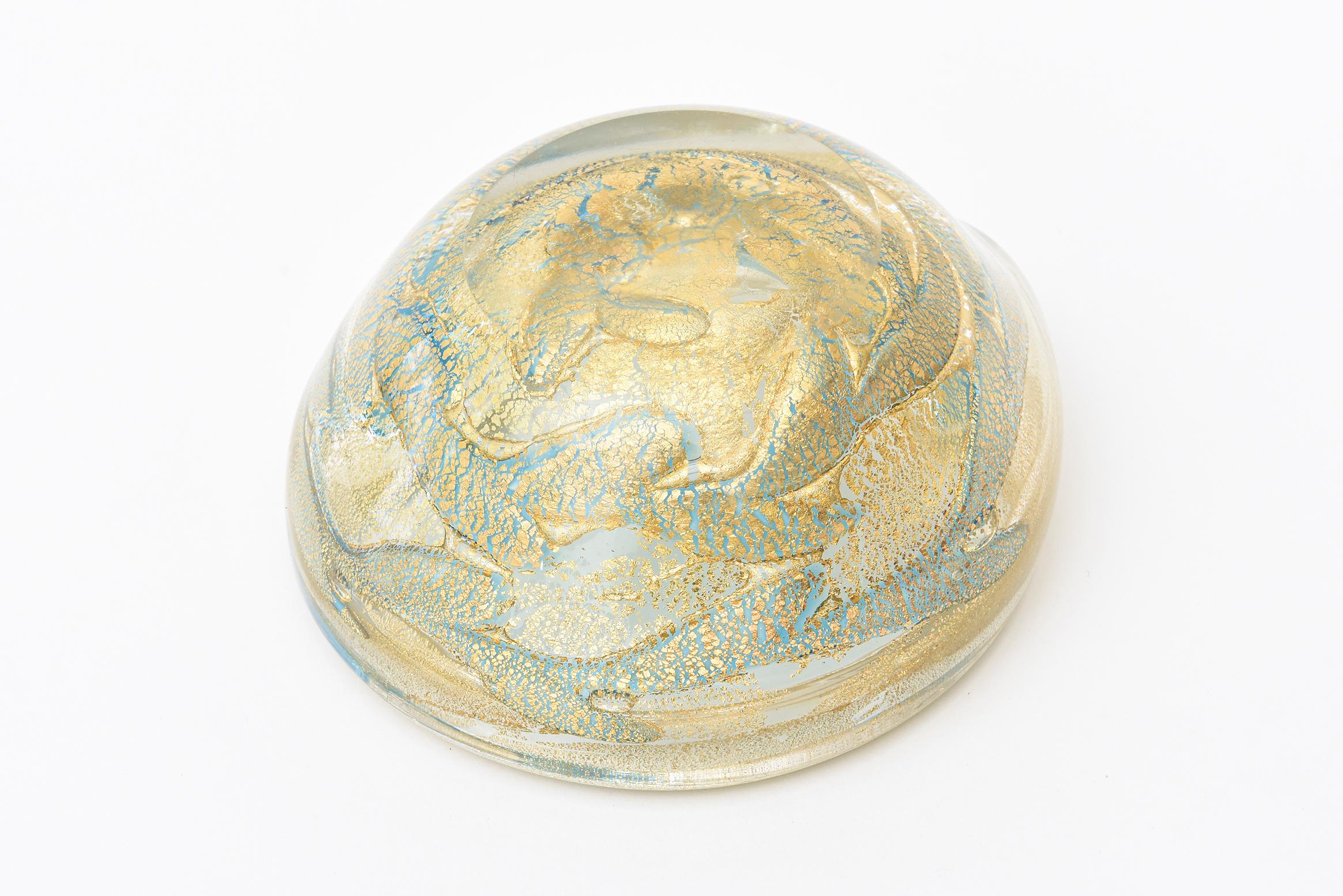 Barovier e Toso Murano Gold Aventurine and Turquoise Glass Bowl Midcentury 3