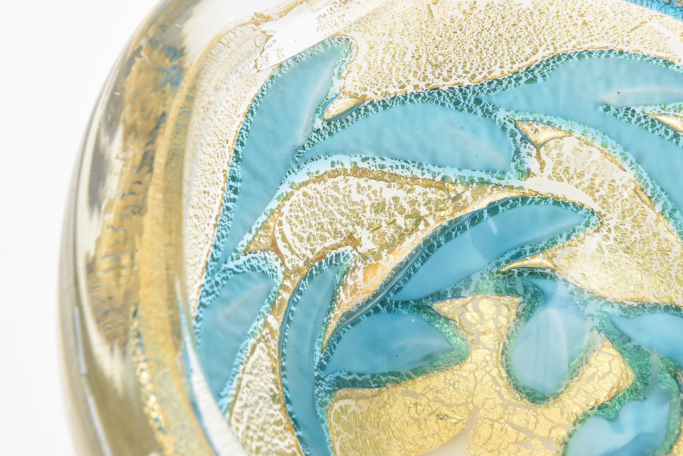 Barovier e Toso Murano Gold Aventurine and Turquoise Glass Bowl Midcentury 1