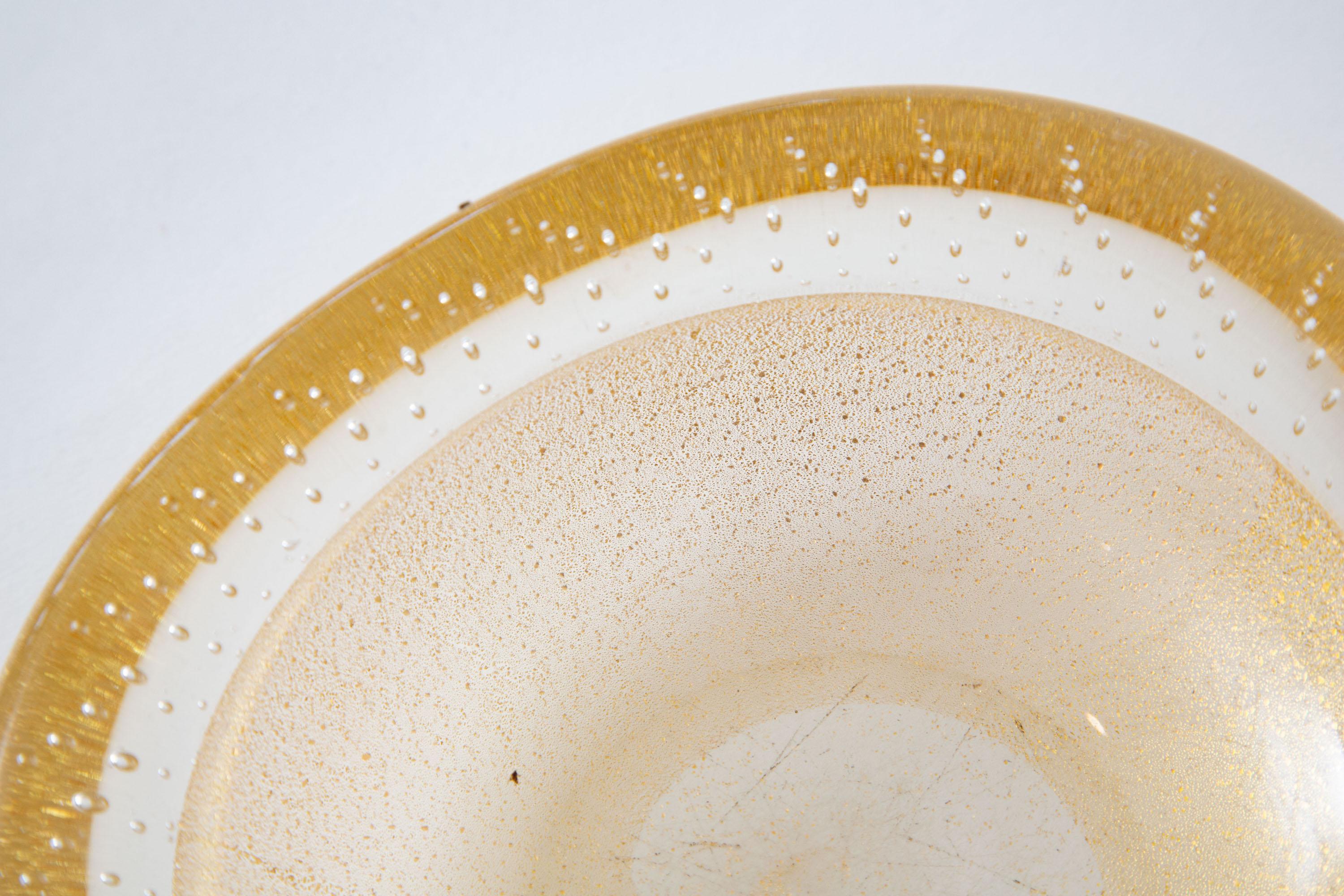 Barovier et Toso Murano Gold Aventurine Glass Bowl Vintage 1