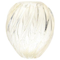 Barovier e Toso Murano Ribbed Glass Vase with Silver Foil Aventurine Midcentury