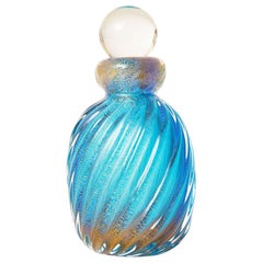 Barovier e Toso Murano Sapphire Blue and Gold Aventurine Bottle with Ball
