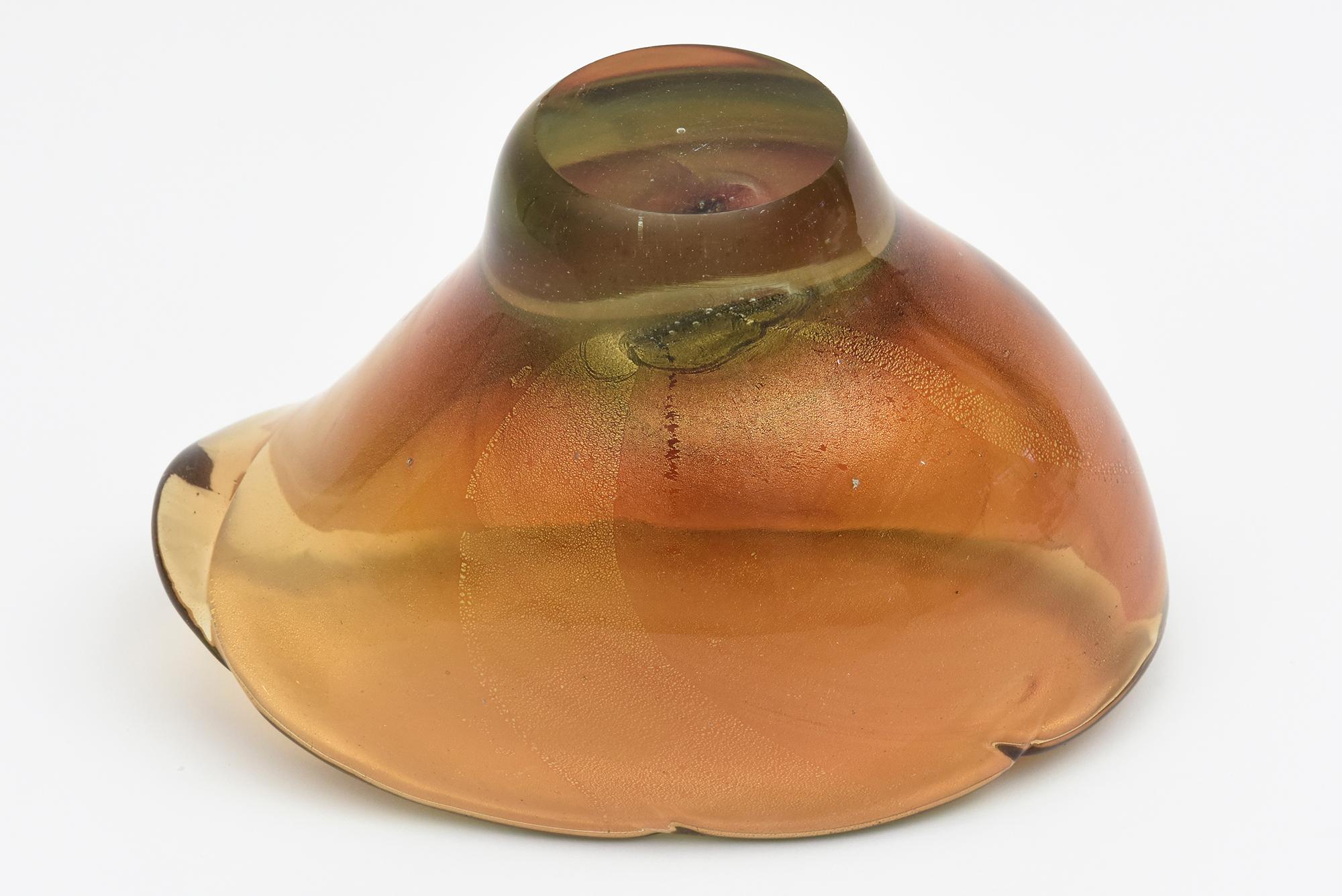 Barovier & Toso Murano - Bol en verre d'aventurine vert ambré et or épais muré en vente 5